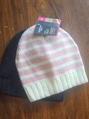 Kids Striped Pink & Cream Knit Beanie -